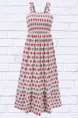 Smocked Printed Square Neck Sleeveless Dress