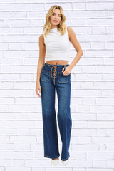 RISEN Full Size High Rise Wide Leg Jeans with Front Tie Detail Plus Size