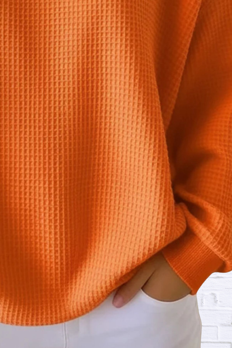 Full Size Waffle Knit Button Detail Top Plus Size