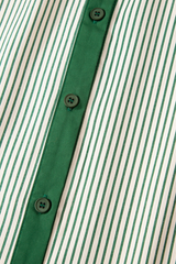 Stripe Color Block Patchwork Shirt Collar Button Down Puff Sleeve Mini Dress