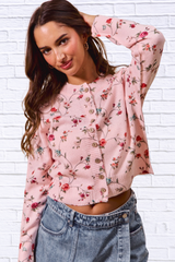 SO ME Floral Print Button Front Sweater Cardigan Top