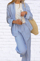 Striped Button Up Shirt and Pants Set