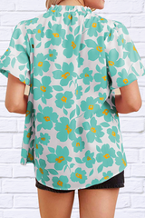 Printed Mock Neck Puff Sleeve Blouse