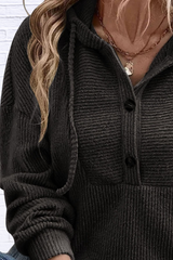 Button-Front Drawstring Hoodie