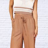 Double Take Drawstring Smocked Waist Wide Leg Pants