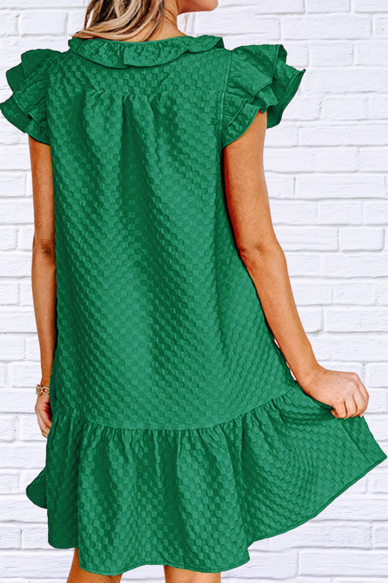 Ruffled Tie Neck Cap Sleeve Dress