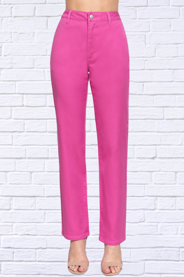 Hot Pink High Waist Straight Twill Pants