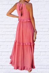 Ruffled Sleeveless Maxi Dress with Pockets