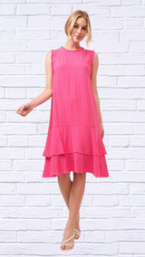 Pink  Washed Fringe Detail Tiered Dress