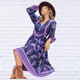 Printed Tie Neck Long Sleeve Midi Dress