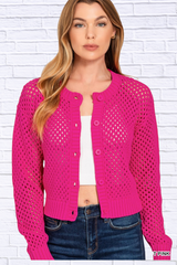 Zenana Button Down Lightweight Crochet Cardigan Sweater
