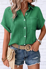 Textured Button Up Short Sleeve Shirt