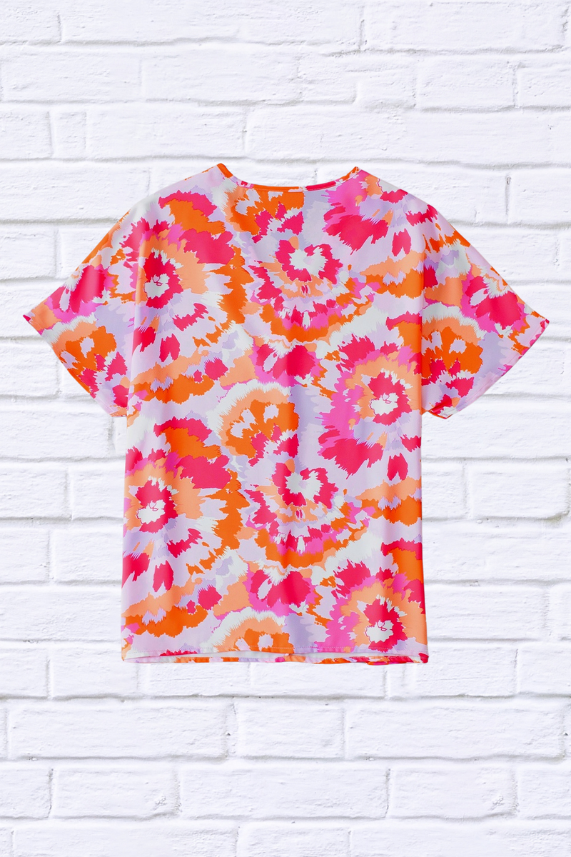Cody Printed V-Neck Short Sleeve Blouse