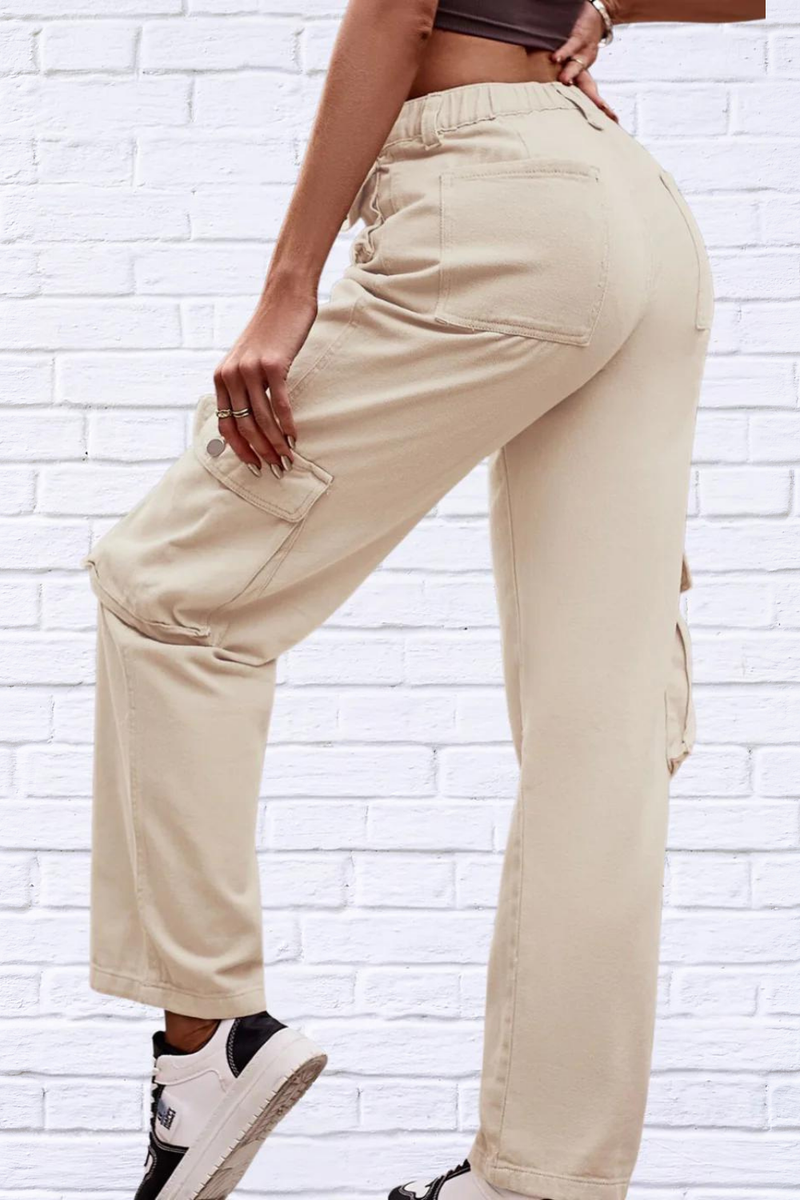 Buttoned Knee Pockets Loose Fit Jeans