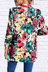 Vibrant Floral Print Open Front Blazer