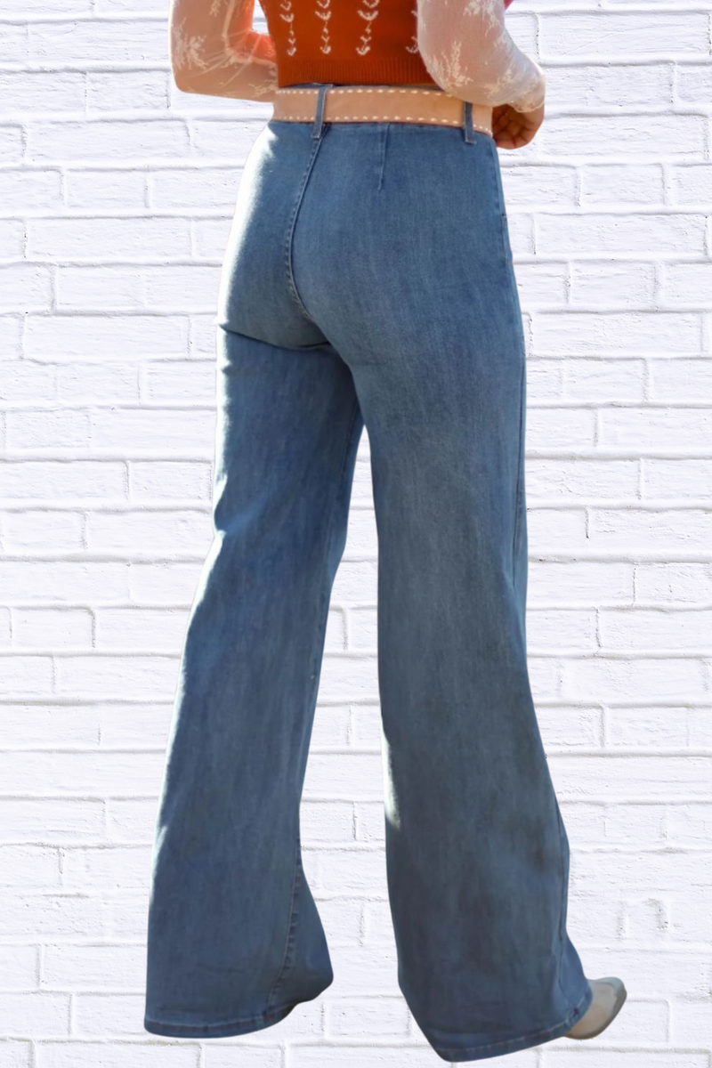 High-Waisted Wide-Leg Button-Front Jeans