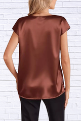 Satin V-Neck Short Sleeve Blouse
