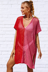 Openwork Contrast Slit Knit Cover Up