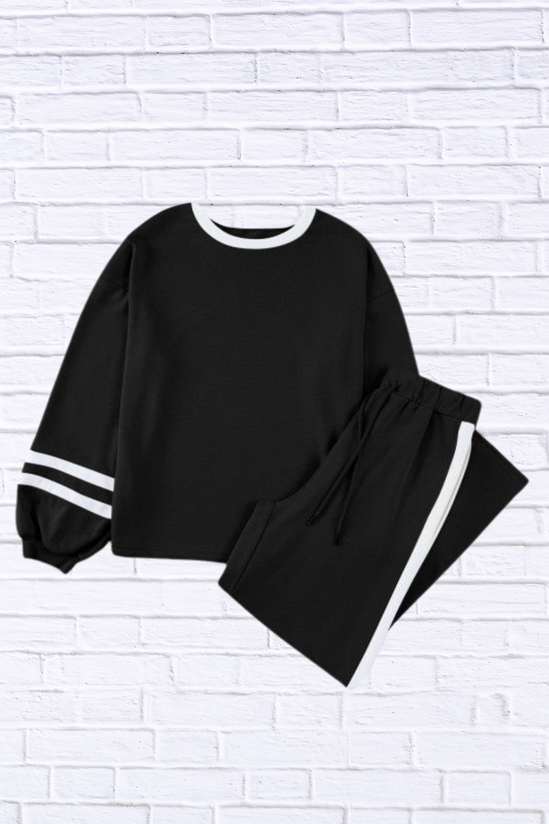 Varsity Stripe Patchwork Pullover and Pant Set