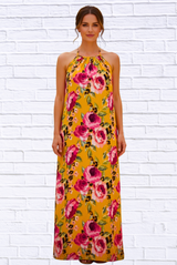 Demi Column Maxi Dress - Tangerine/Cerise Pink / Animal Combo