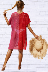 Openwork Contrast Slit Knit Cover Up