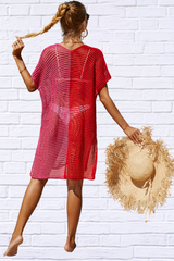 Double Take Openwork Contrast Slit Knit Cover Up