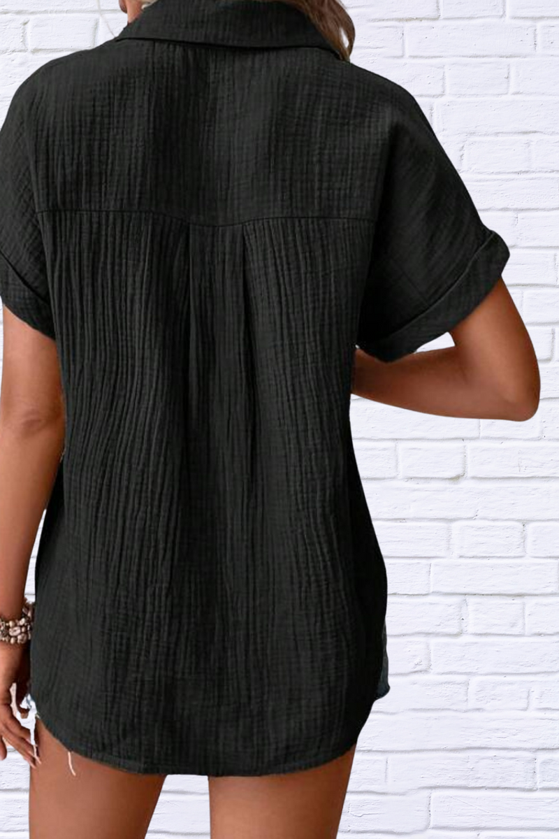 Textured Button Up Short Sleeve Shirt