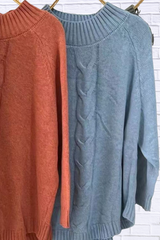 Full Size Cable-Knit Long Sleeve Sweater Plus Size