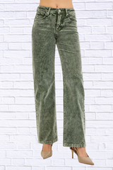 RISEN Tummy Control Mid Rise Straight Leg Corduroy Pants