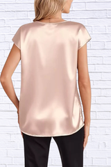 Satin V-Neck Short Sleeve Blouse