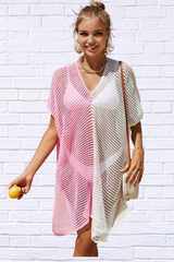 Openwork Contrast Slit Knit Cover Up