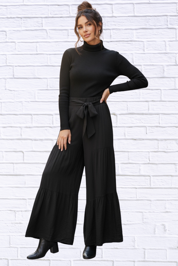 Women's Black Super Swingy Wide Leg  Woven Pants