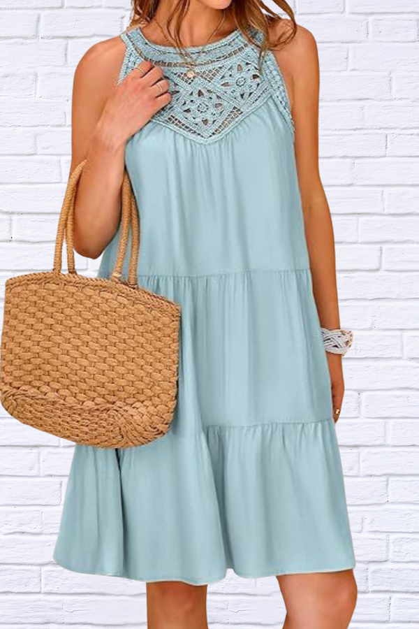 Ruffled Hem Lace Sleeveless Dress