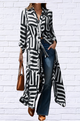 Contrast Collared Neck Long Sleeve Longline Shirt