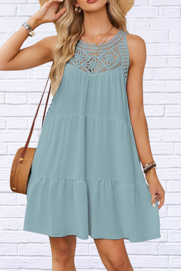 Ruffled Hem Lace Sleeveless Dress