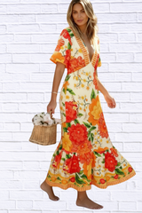 Floral Print V-Neck Maxi Dress