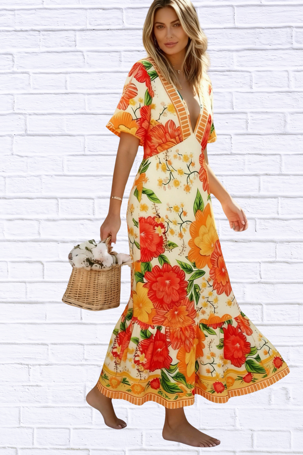 Plus Size V Neck Maxi Dress for Women