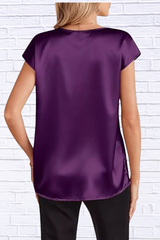 Satin V-Neck Short Sleeve Blouse