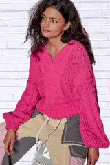 Cable-Knit Solid V-Neck Cropped Sweater