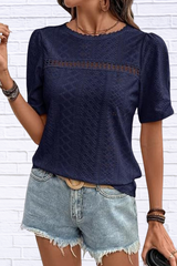 Eyelet Lace Detail Short Sleeve Blouse