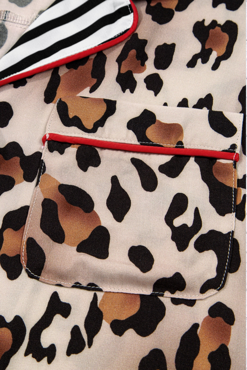 Leopard and Striped Trim Shirt and Pants Set