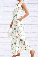 Floral Print Sleeveless Maxi Shirt Dress