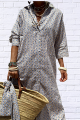 Tied Button-Up Three-Quarter Sleeve Dress – Effortless Elegance with a Flattering Fit