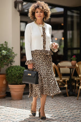 Leopard Trim Ruffle Cardigan – Buttoned Contrast Ruffle & Chic Stretch Fit