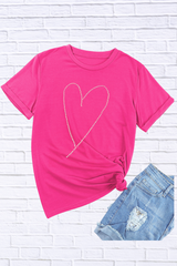 Rhinestone Heart Graphic Crew Neck Valentines Tee