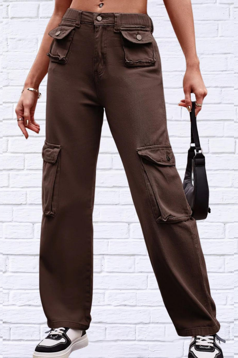 Buttoned Knee Pockets Loose Fit Jeans