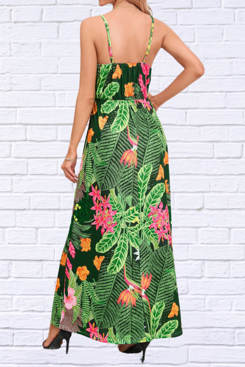 Women's Floral Print V-neck Backless Cami Dress