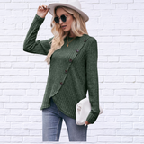 Ribbed Round Neck Buttoned Long Sleeve Tee