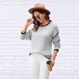 Round Neck Long Sleeve Waffle-Knit Sweater