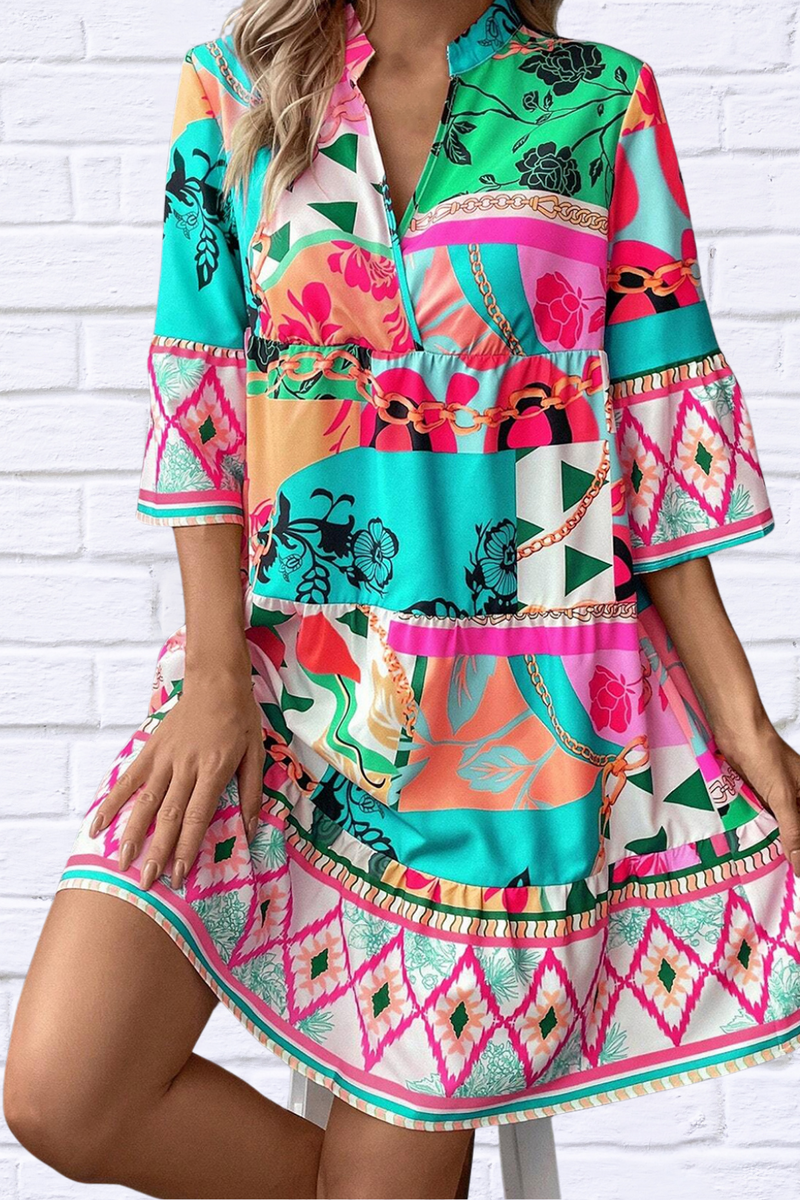 Scout Printed Surplice Half Sleeve Mini Dress